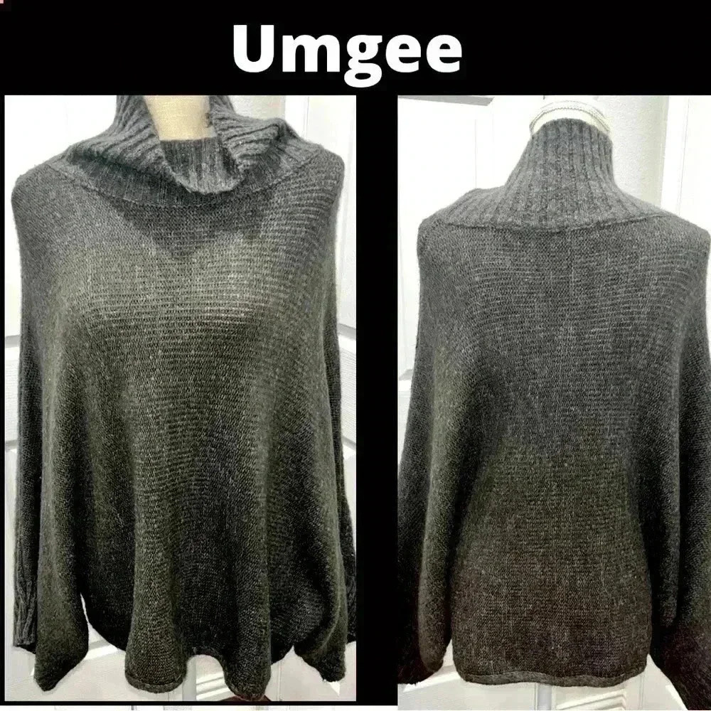 Umgee Big butterfly sleeves turtleneck sweater grey knit size S/M